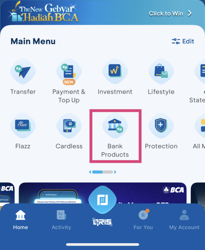myBCA から Bank Products を選ぶ