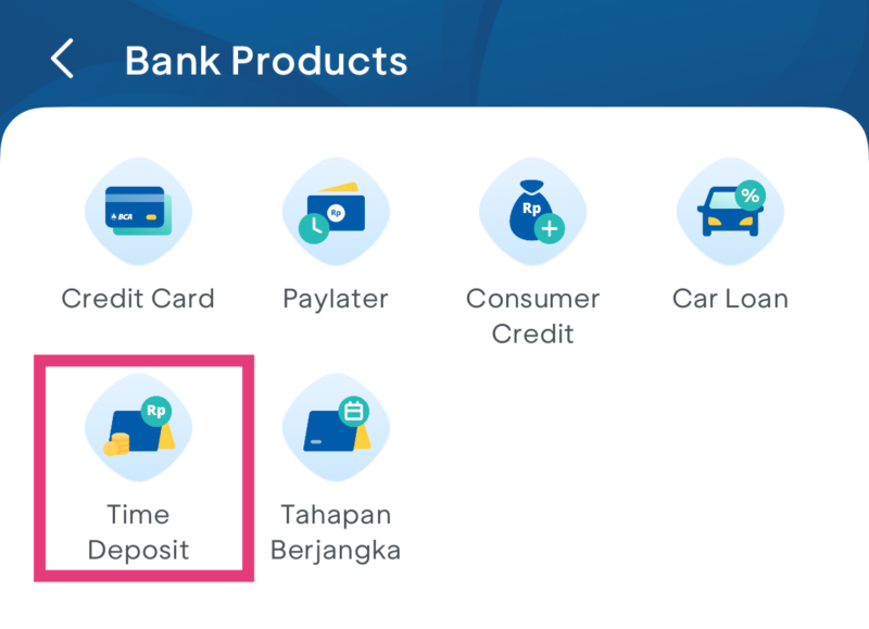 myBCA から Time Deopsito を選ぶ