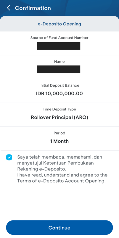 e-Deposito の契約書に同意して「次へ」