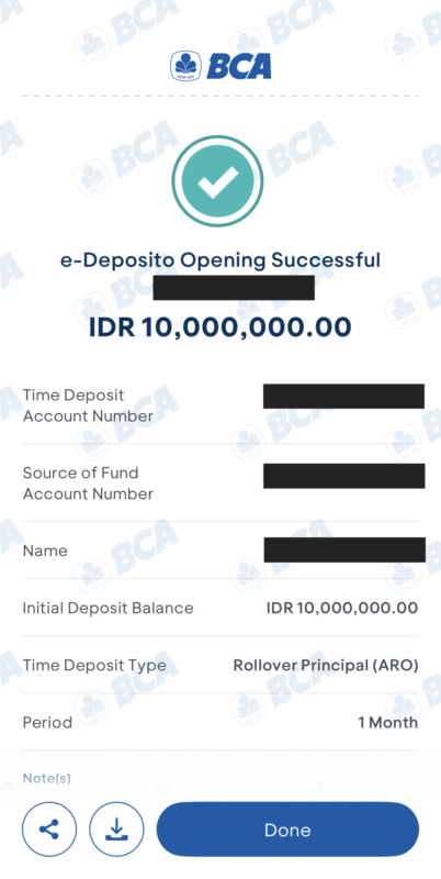 e-Deposito の預け入れ完了